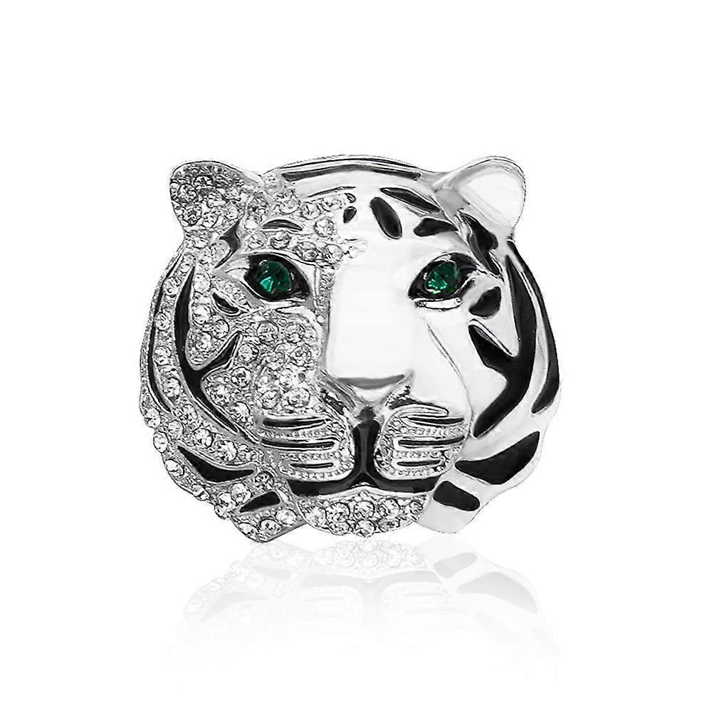 Rhinestone Tiger Head Brooch Pins.Silver Animal