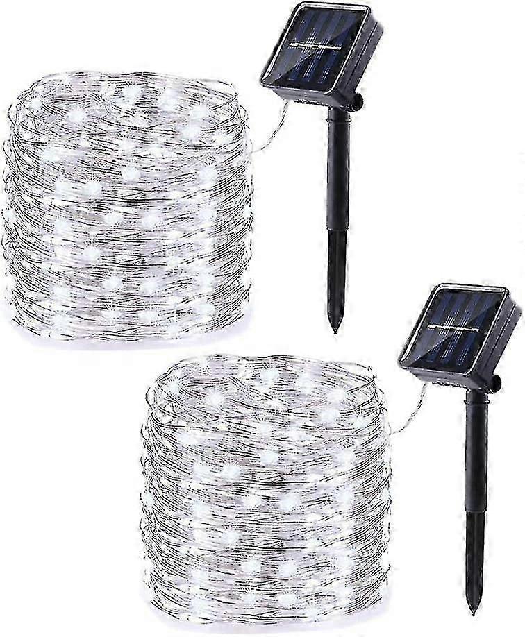 2 Pieces Of Outdoor Solar Light String, Each 10m 100 Led Waterproof 8-mode Solar Light String