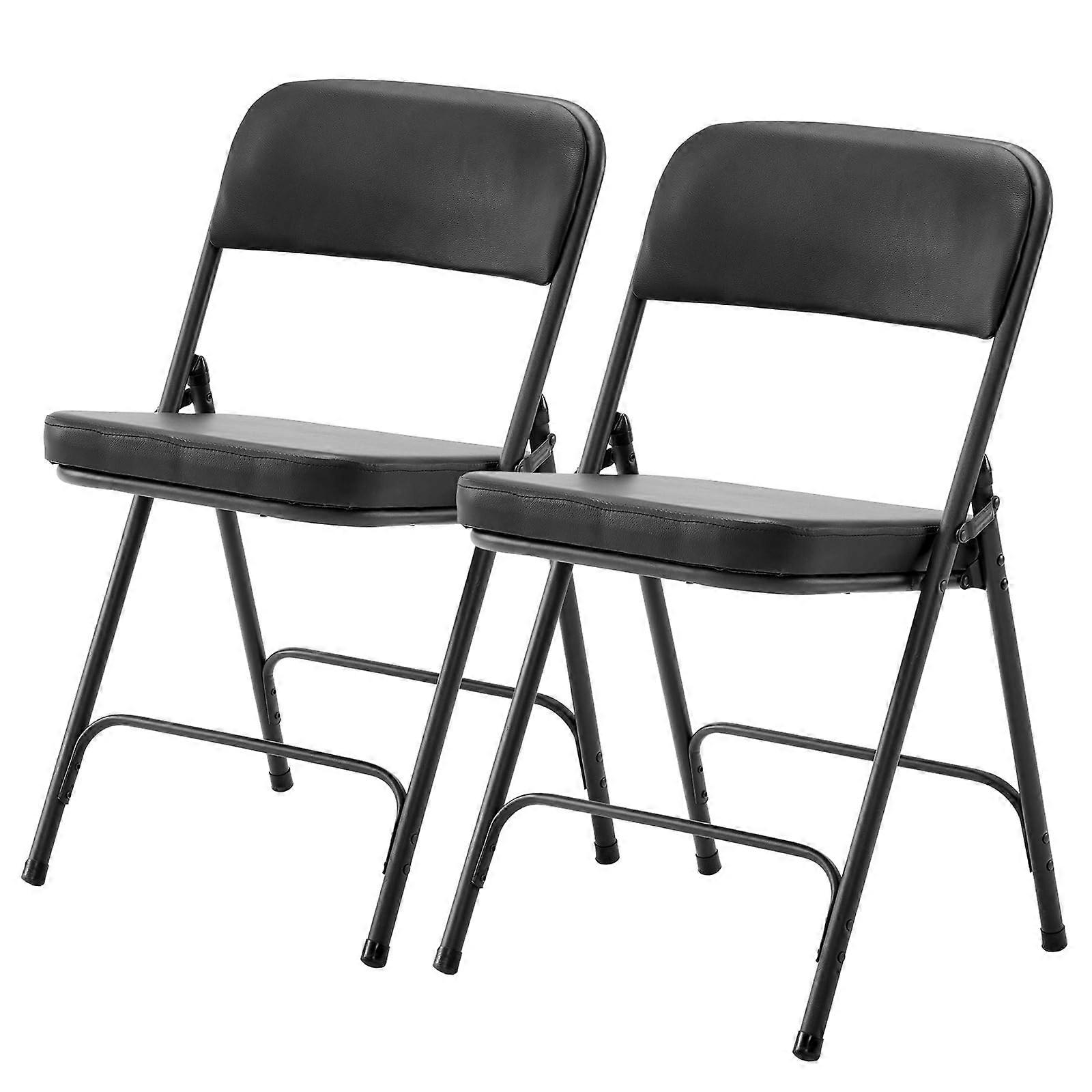 Black Folding Chairs 2 Pack with Thick Padded Seats, Black Stackable Event Chairs for Office Use, Lightweight Design