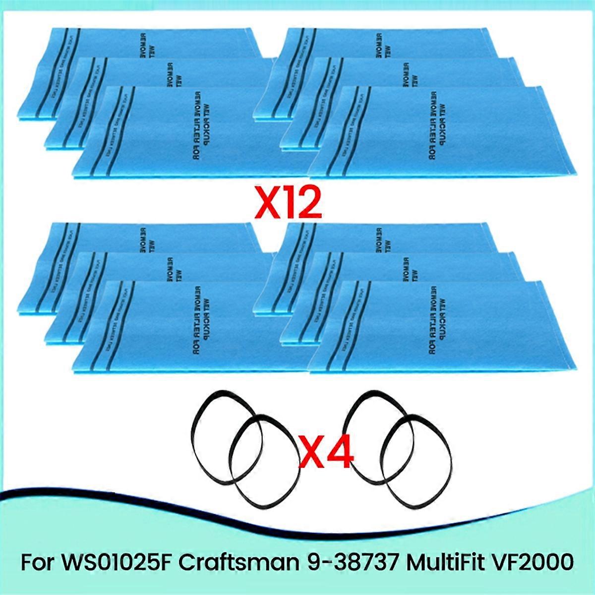 WS01025F2 Wet Dry Filter Bag for 9-38737 Vacuum Cleaners with Retaining Bands Replace VF2000 16PCS