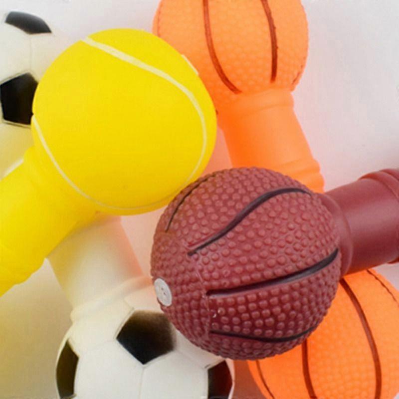 Dog Squeaky Toy Bite-Resistant Barbell Shape Rubber Pet Dog Chew Teeth Cleaning Toy Chewers Molar Ball Toys For Puppy Small Dogs
