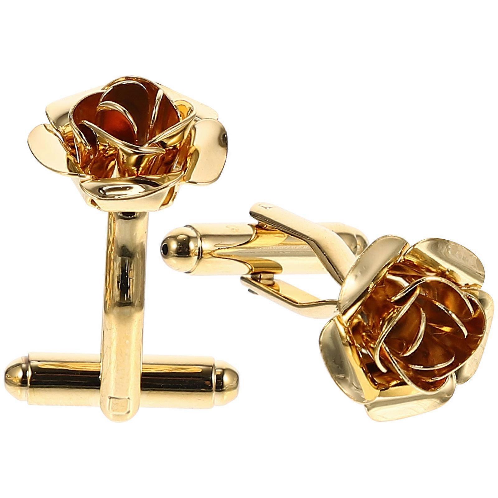 Rose Shape Cufflinks for Men 1Pair Copper Golden Elegant Rose Design for DIY
