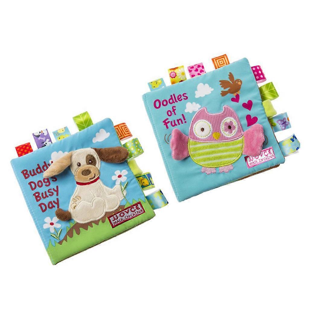 2 Pcs Soft Books Non Toxic Cloth Book Soft Activity Books for Touch & Feel Books Cute Animal Books Monkey & Sheep Owl &