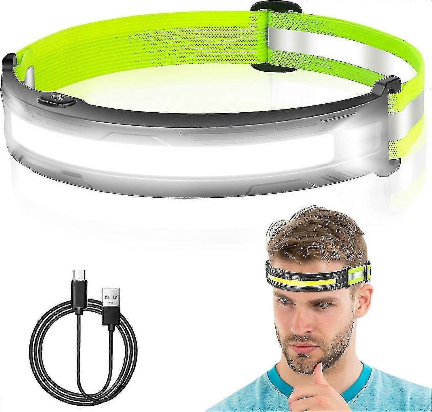 Led Head Torch Rechargeable, Super Bright Headlamp Headlight With Reflective Strip Headband 4 Modes 230wide Beam Waterproof 47g Lightweight For Outdoo