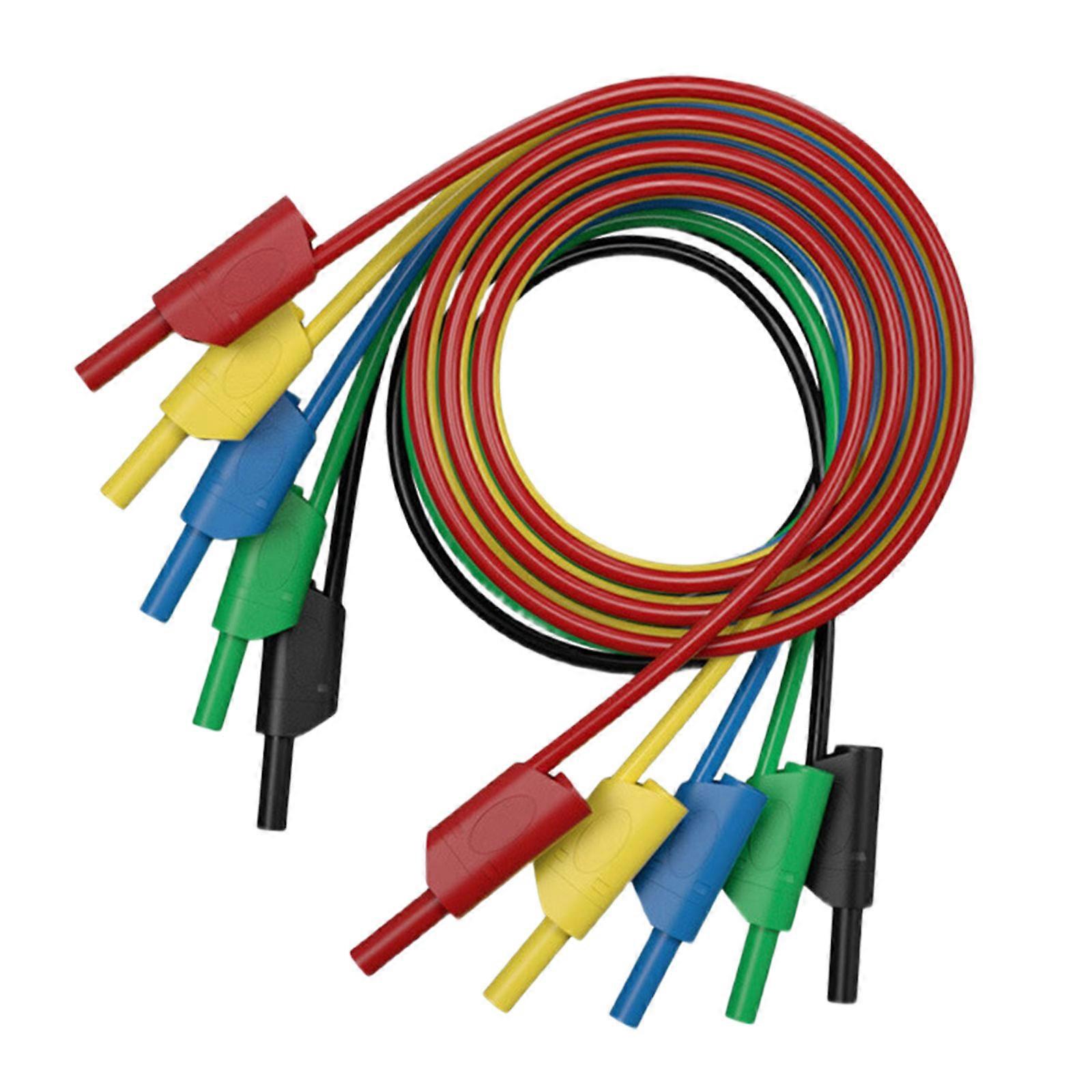 Pack Of 5 Safety Banana Plugs Test Cord PVC+Metal Wire 1meter Multimeter Cable Set Easy to Carry for Electronics Testing