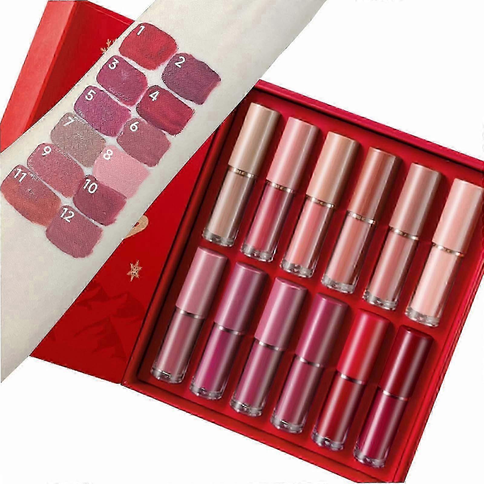 2025 12 Color Lip Glaze Christmas Set Matte Waterproofs Non-stick Cup Does Not Fade Lipstick Lip Paste 18ml PU7493