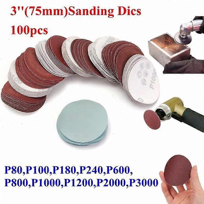 100PCS 75MM Sandpaper Disc Sanding Abrasive Pleating