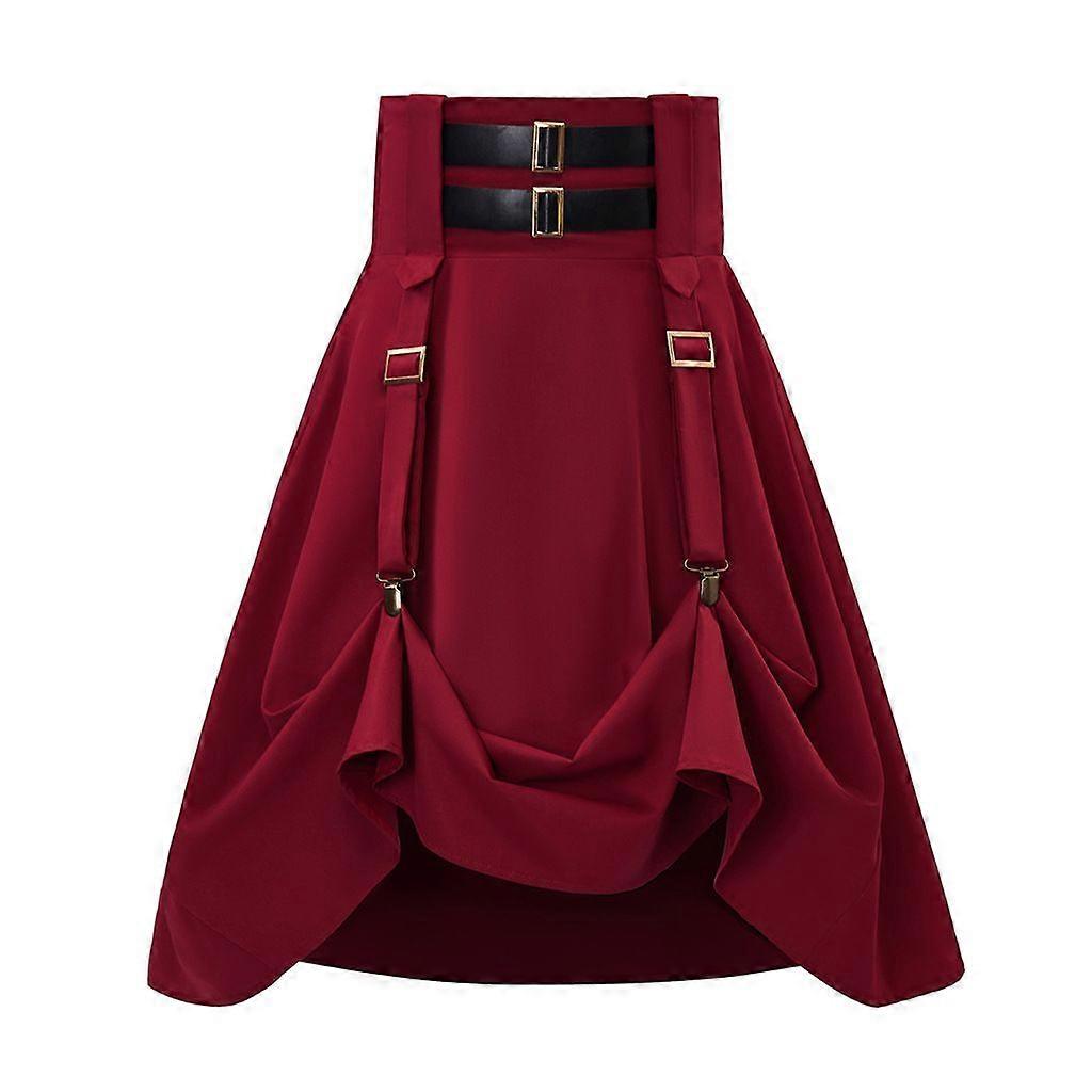Women's Gothic Punk High Waist Skirt Victorian Vintage Asymmetrical Suspender Midi Skirt
