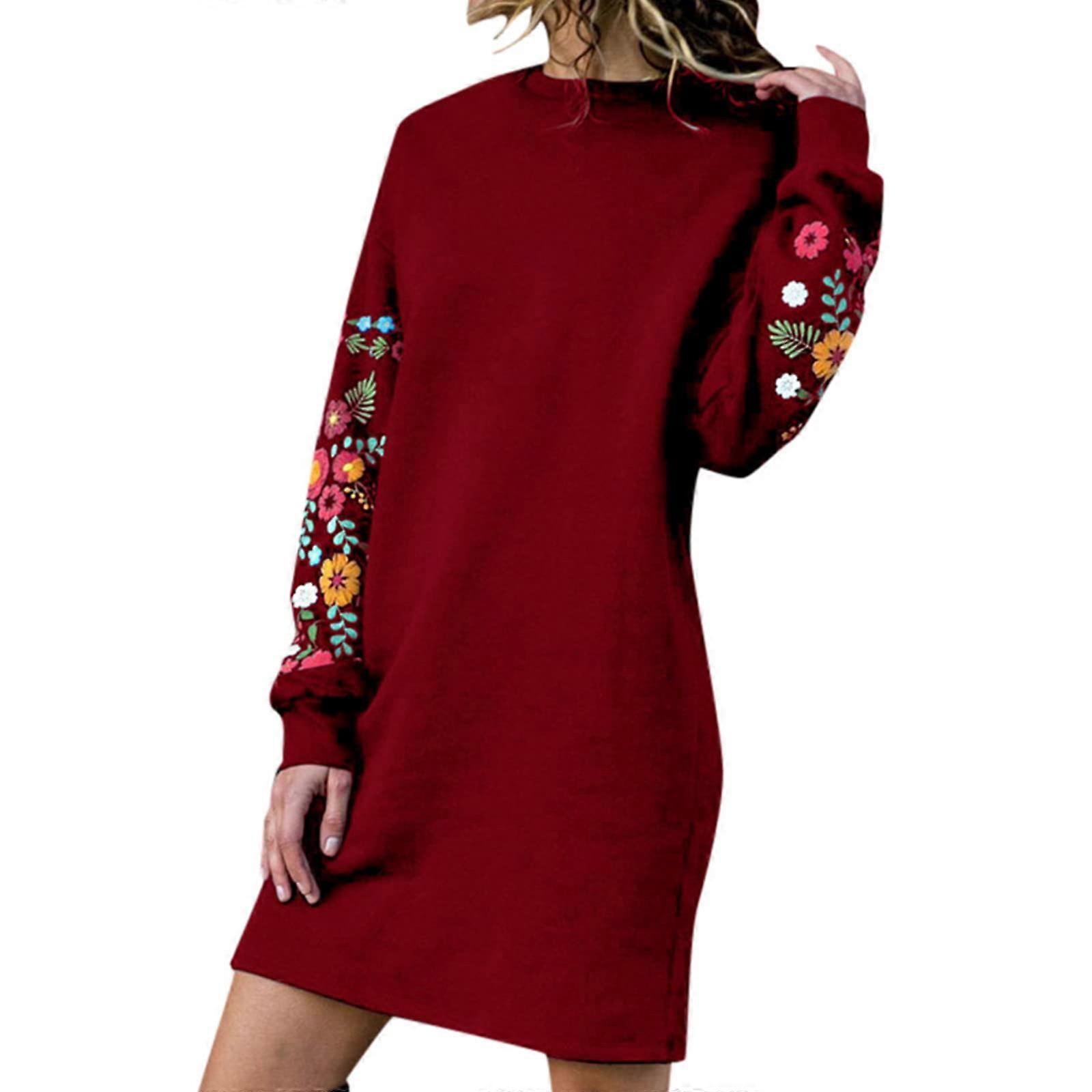 Strickkleid Damen Pulloverkleid Lange Winterkleid Warme Elegant Rot