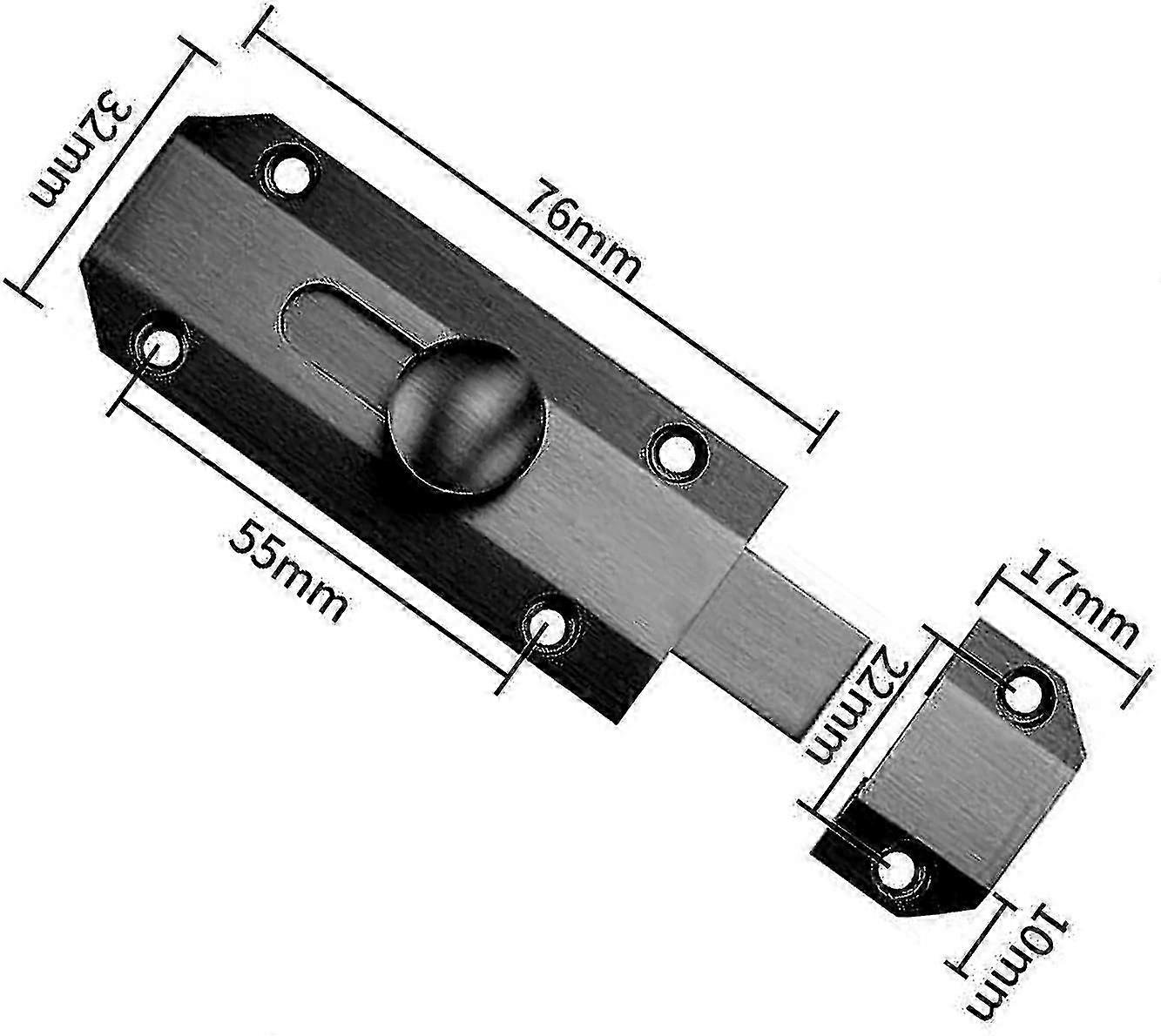 Heavy Duty Gate Latch with Thick Brass Bolt, Surface Mounted Copper Bolt Lock, Black