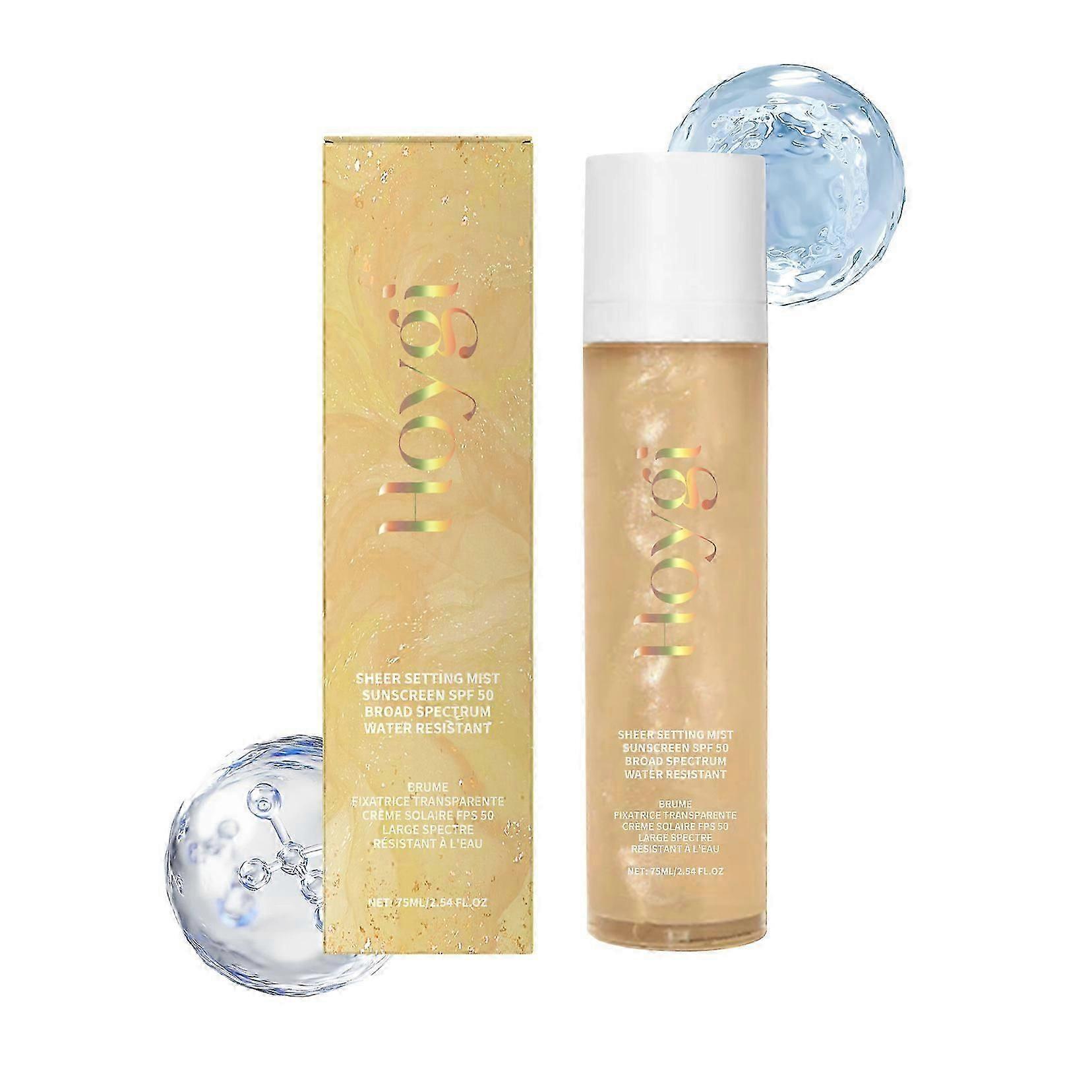 Sheer Setting Mist Sunscreen Spf 50, Spectrum Shimmering Oil Mist, Hydrating Makeup-friendly Glow For Face Body, Reef-safe