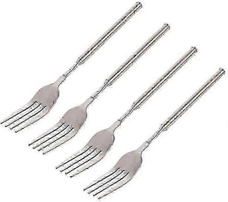 4pcs Telescoping Fork Long Handle BBQ Grill Dinner Fork