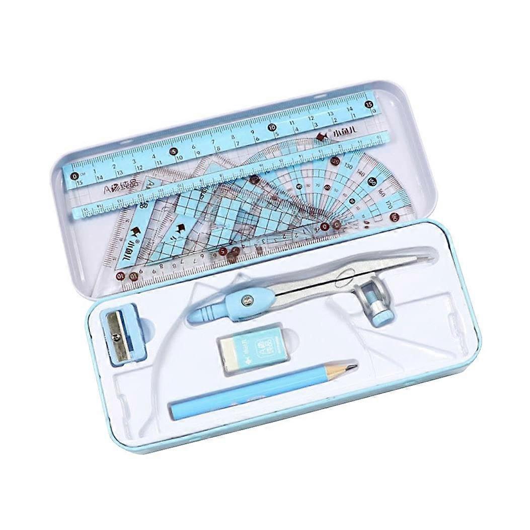 Compass Set 8Piece Geometry Math Kit with Ruler Protractor Eraser (Random Colour)