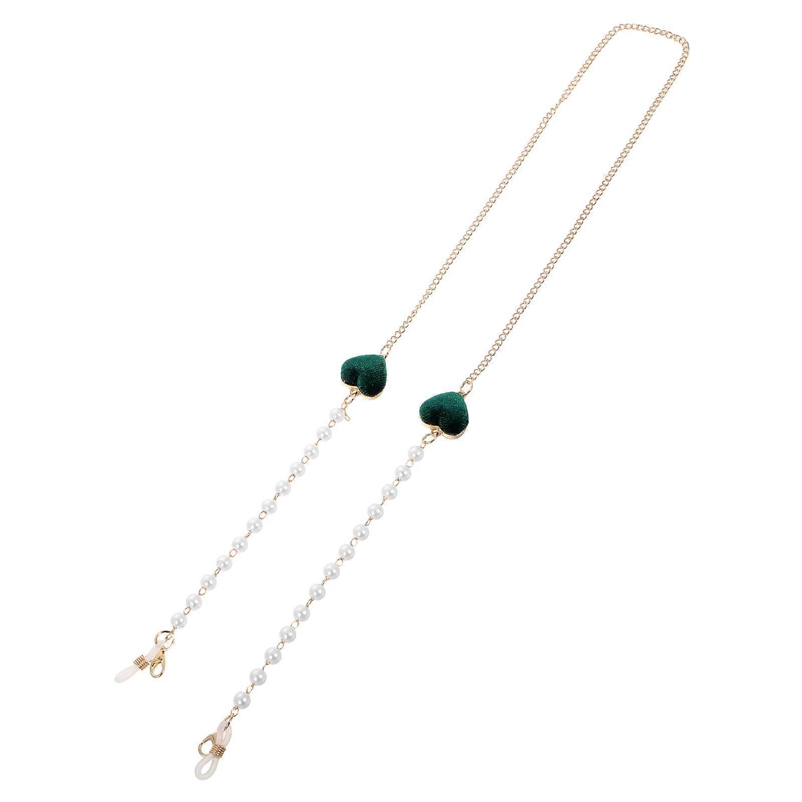It looks like you've shared a product title or description for a **creative heart shaped pearl glasses chain designed for women**, and you might be
