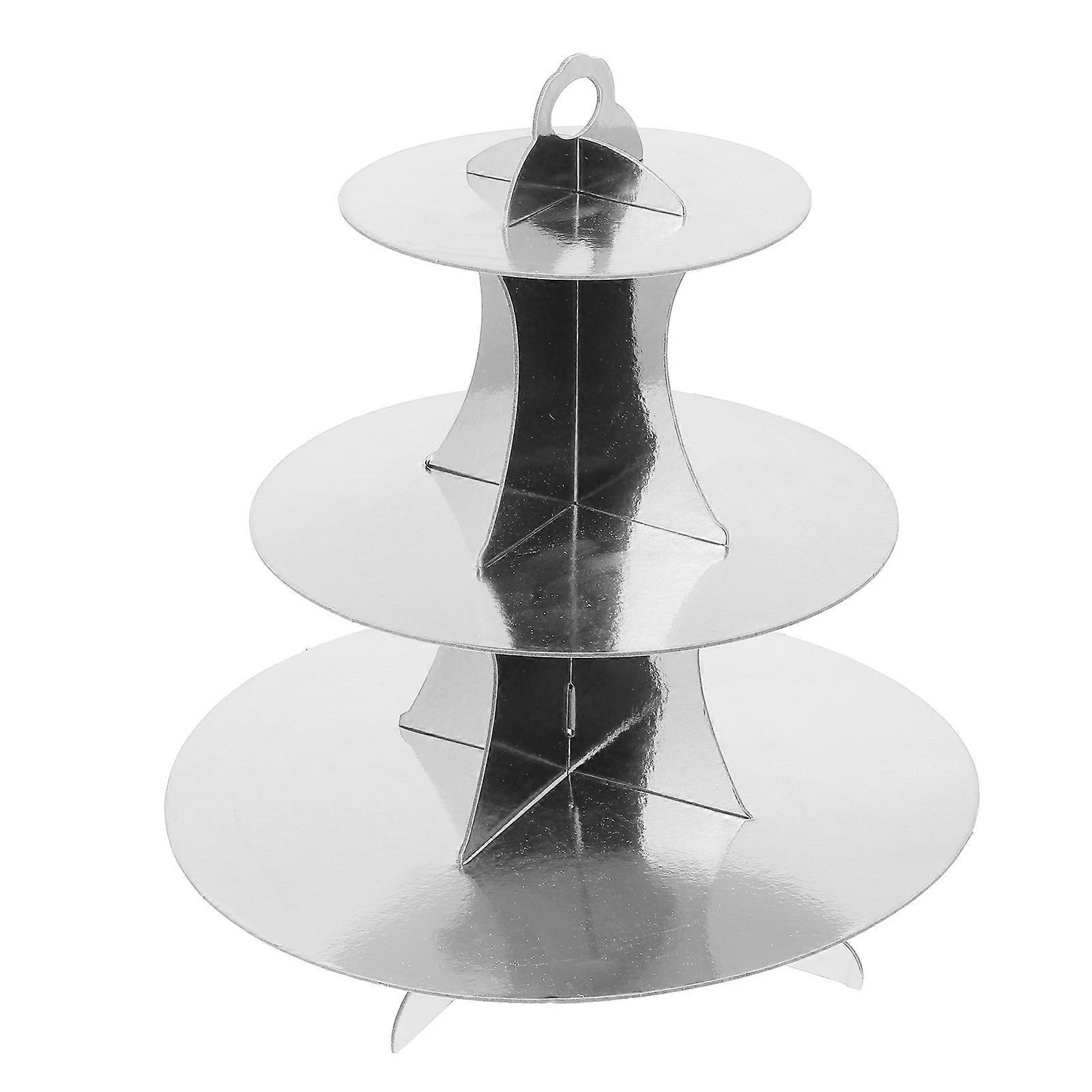 3-Tier Round Cardboard Cupcake Stand Silver for Cake with Sturdy Easy Assembly