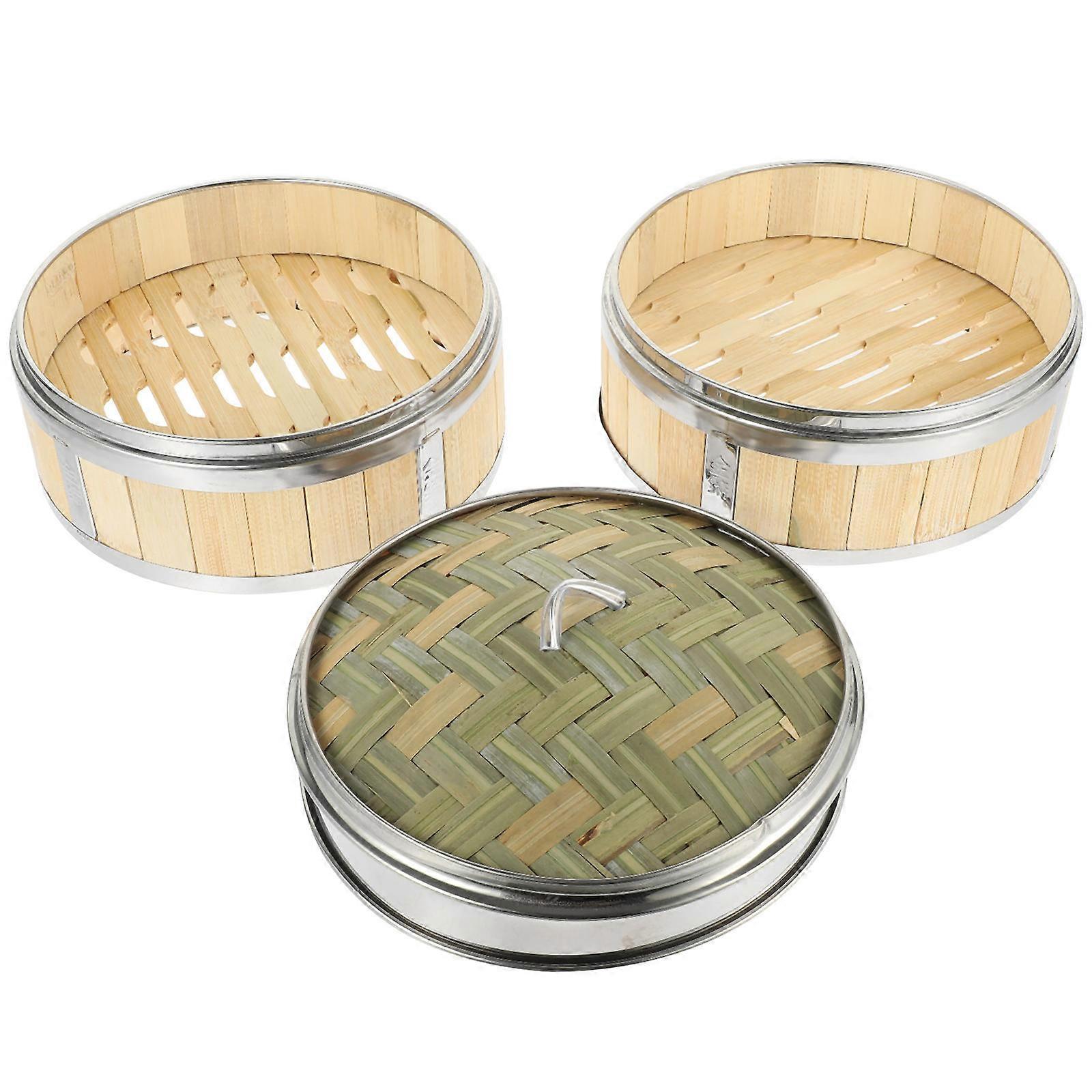 Cooking Steamer Bamboo Steamer Basket Set Kitchen Utensil Multi-layer Round 18.00X18.00X17.50CM 1Set