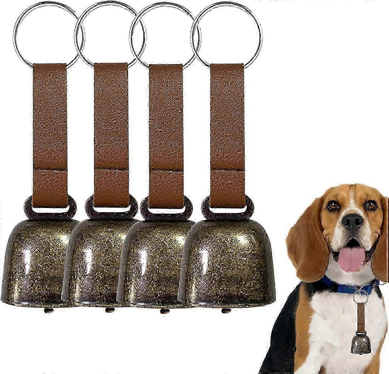 4 PCS Loud Bear Bells with Leather Strap for Dog Collar