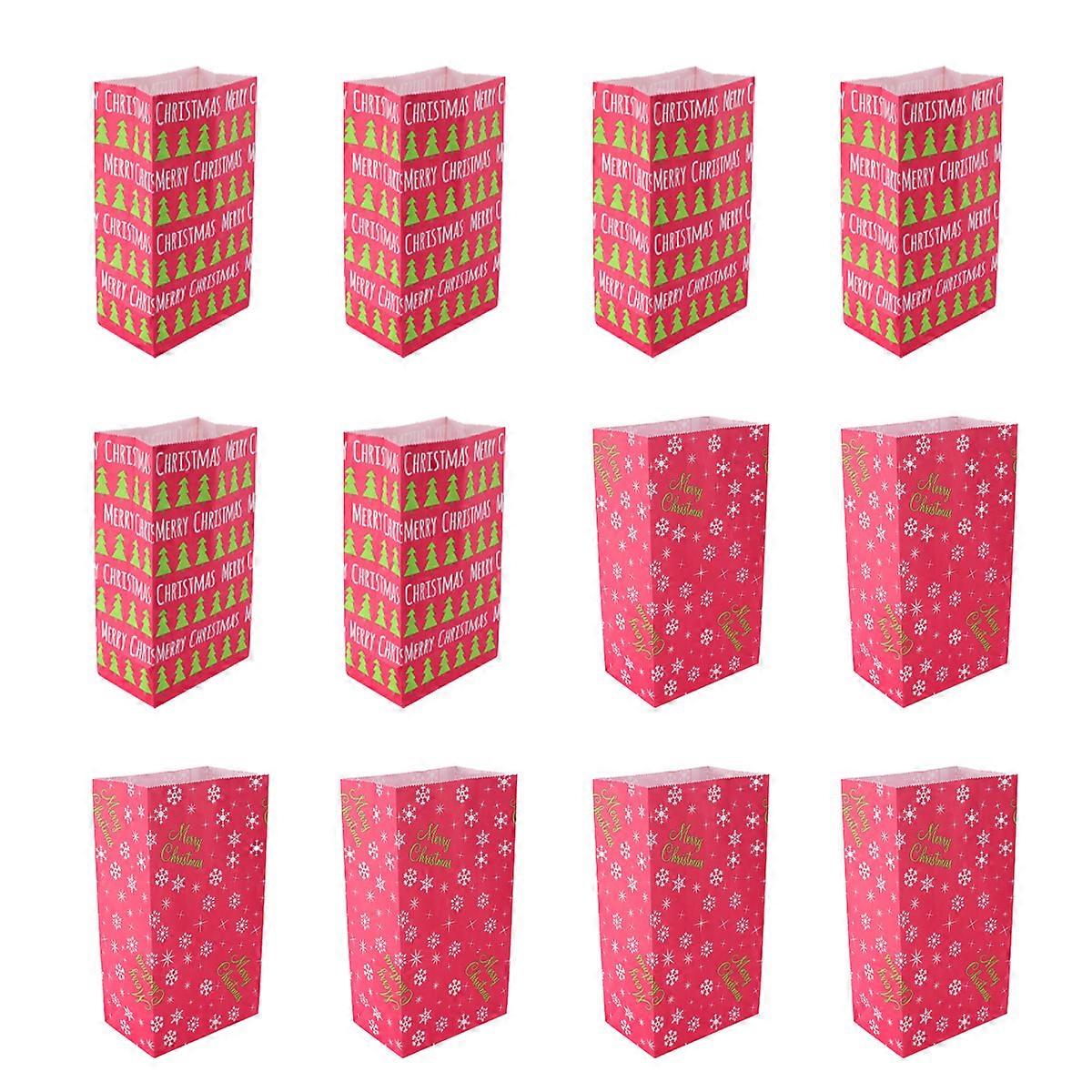 Kraft Paper present Bag Red 23x12.5x7.5cm Square Christmas Themed Design 24Pcs