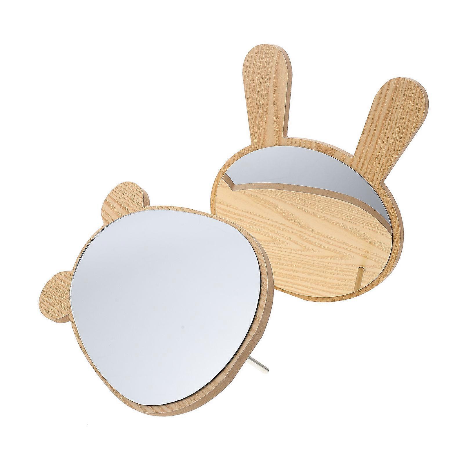 Table Mirror Desktop Wooden Mirror Assorted Color 16x12x1cm Reflection 2Pcs