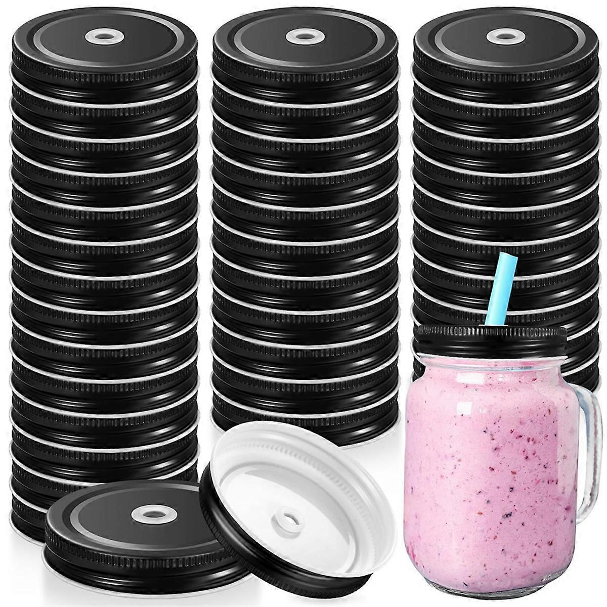 20Pcs Regular Mouth Jar Straw Lids with Straw Hole Leak Proof
