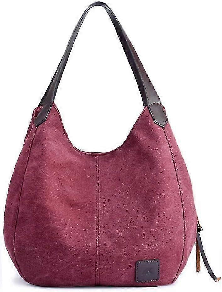 Women's Canvas Handbag Small Vintage Shopper Shoulder Bag Handbag Hobo Bag - Red -