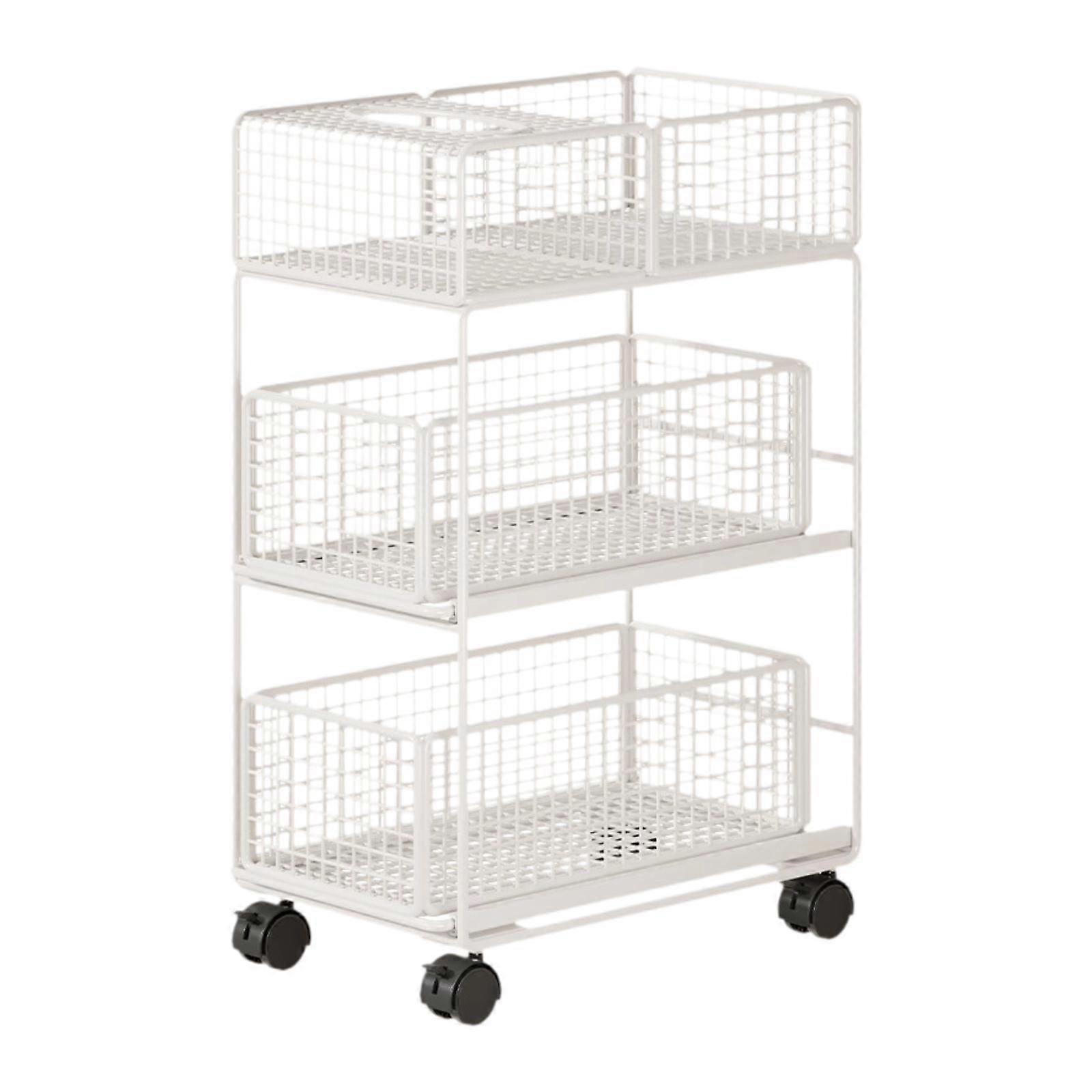 Mobile Rolling Cart with Caster Wheels Multipurpose Metal Storage Basket Mobile