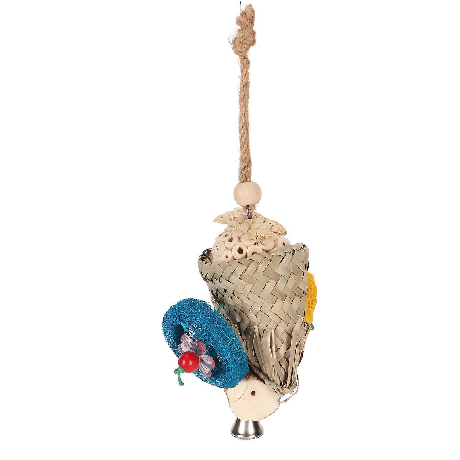 Parrot Chewing Toys Palm Leaves Weaving Biting Toys Colorful Loofah Foraging Toy for Birds