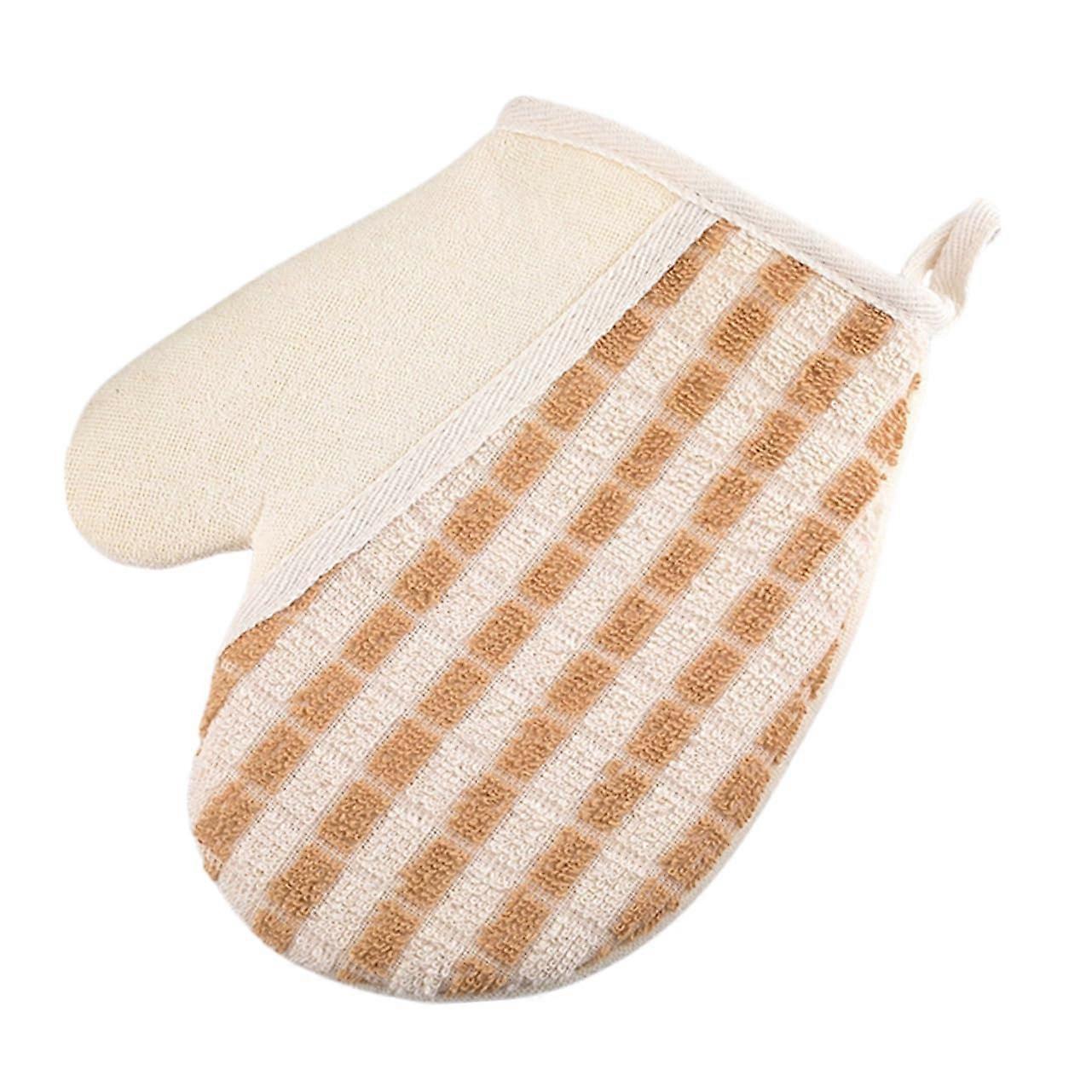Exfoliating glove for body and face with ergonomic design for gentle and intensive use, providing a relaxing shower experience.