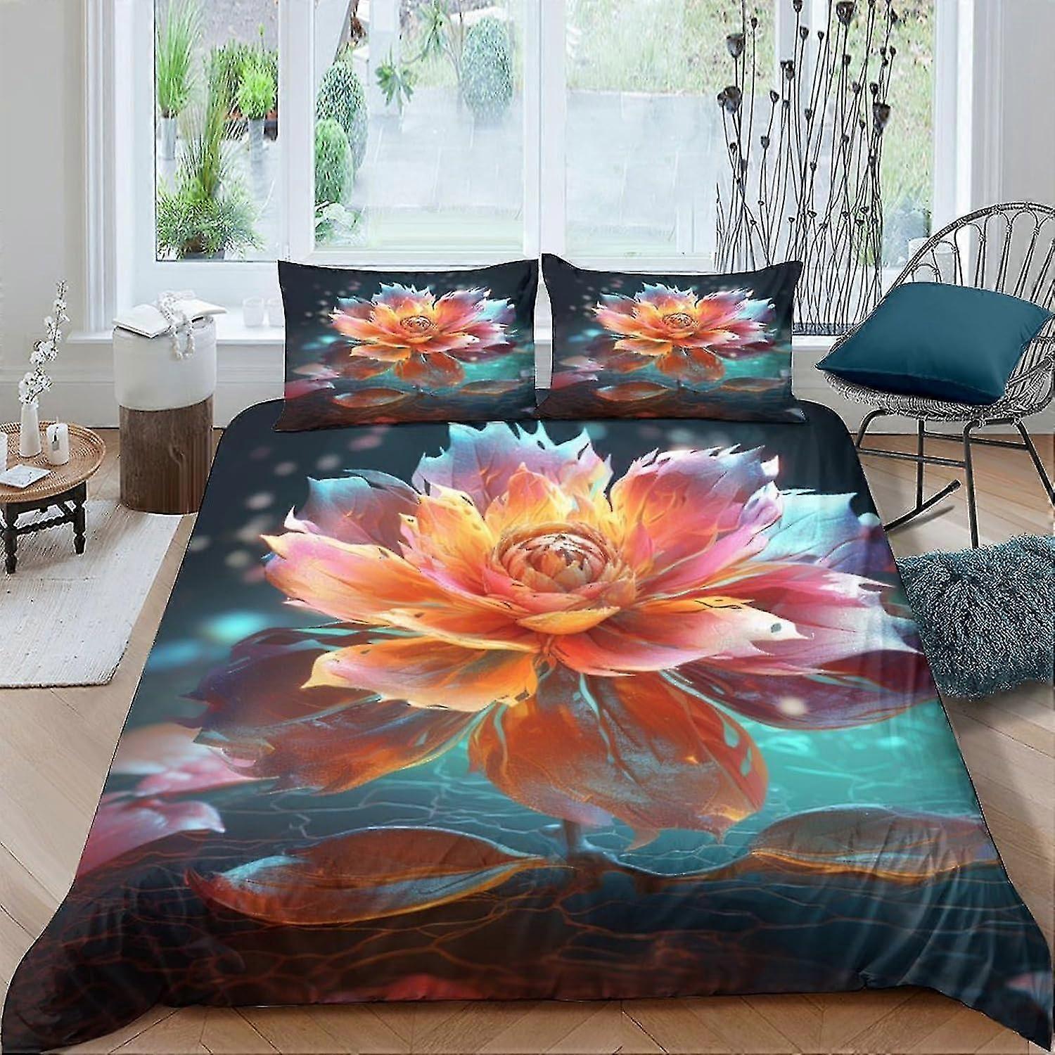 Conjunto de capa de edredão Lotus Conjunto de cama antialérgico de 3 peças Capa de colcha de microfibra macia para festival com fronhas tamanho duplo