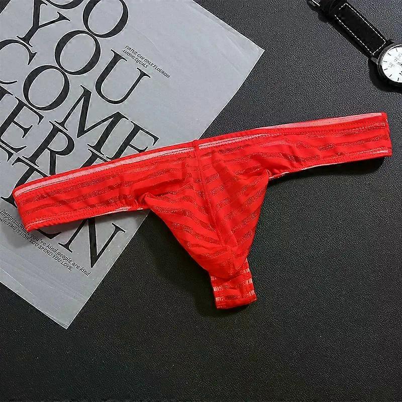 Men's T Back Thong Gays Erotic U Convex Pouch G-String Streiped Mesh Transparent Ice Silk Elastic Thin Open Buttock Panties