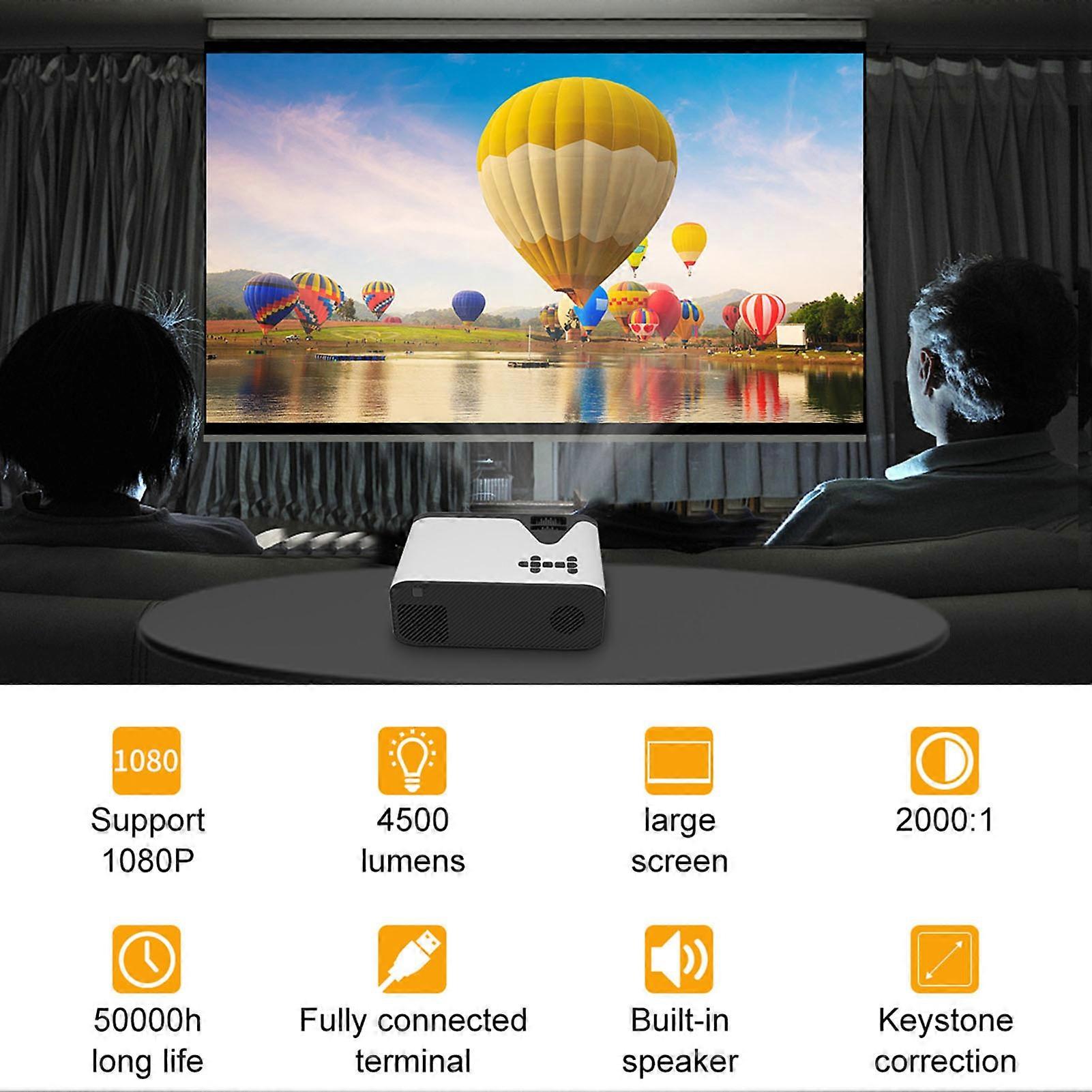 Home Projector 1080p Portable Projector with HD VGA USB Memory Card AV Interfaces for Indoor and Outdoor Use