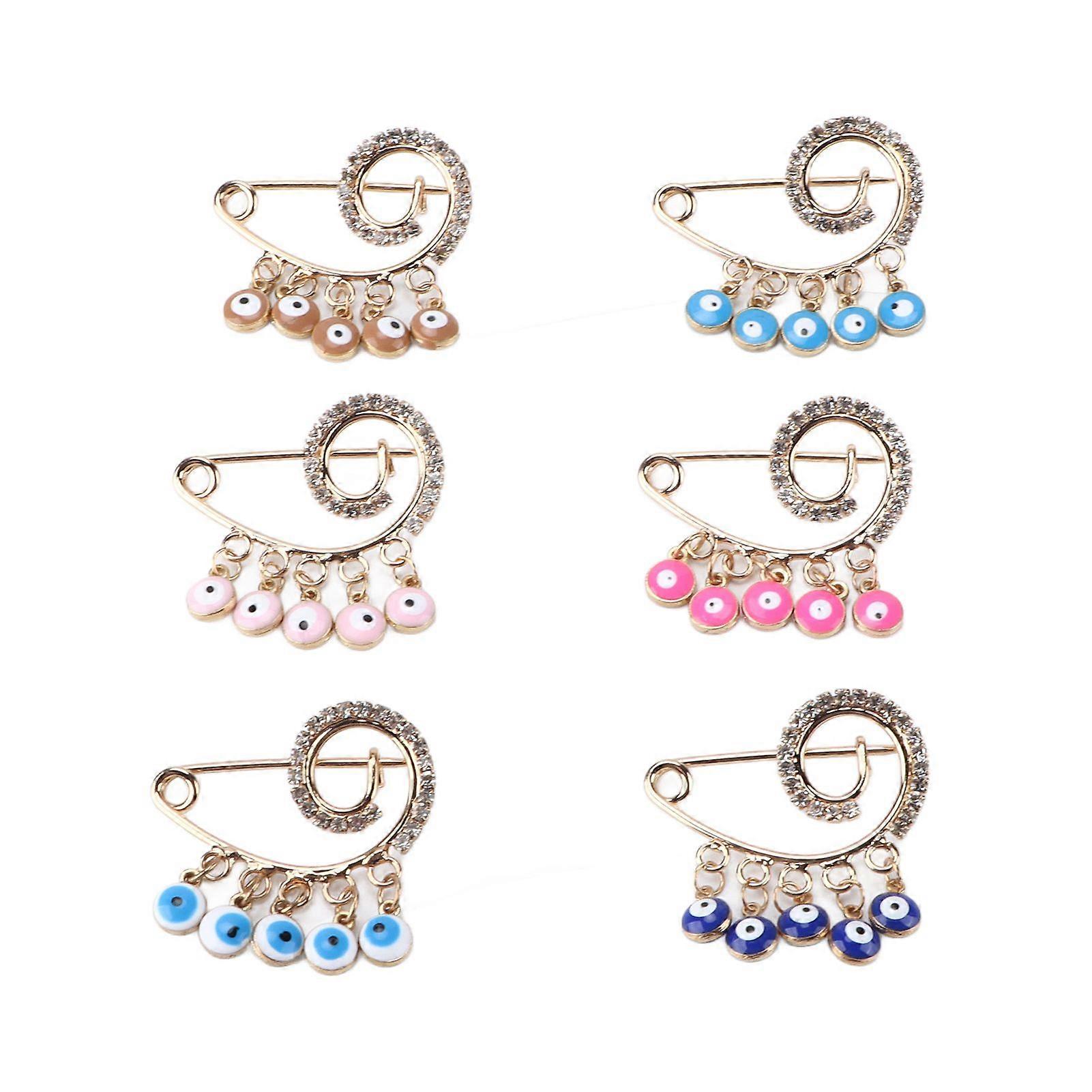 2025 Latest Model  6pcs Brooch Pins Evil Eye Shape Multicolor Decorative