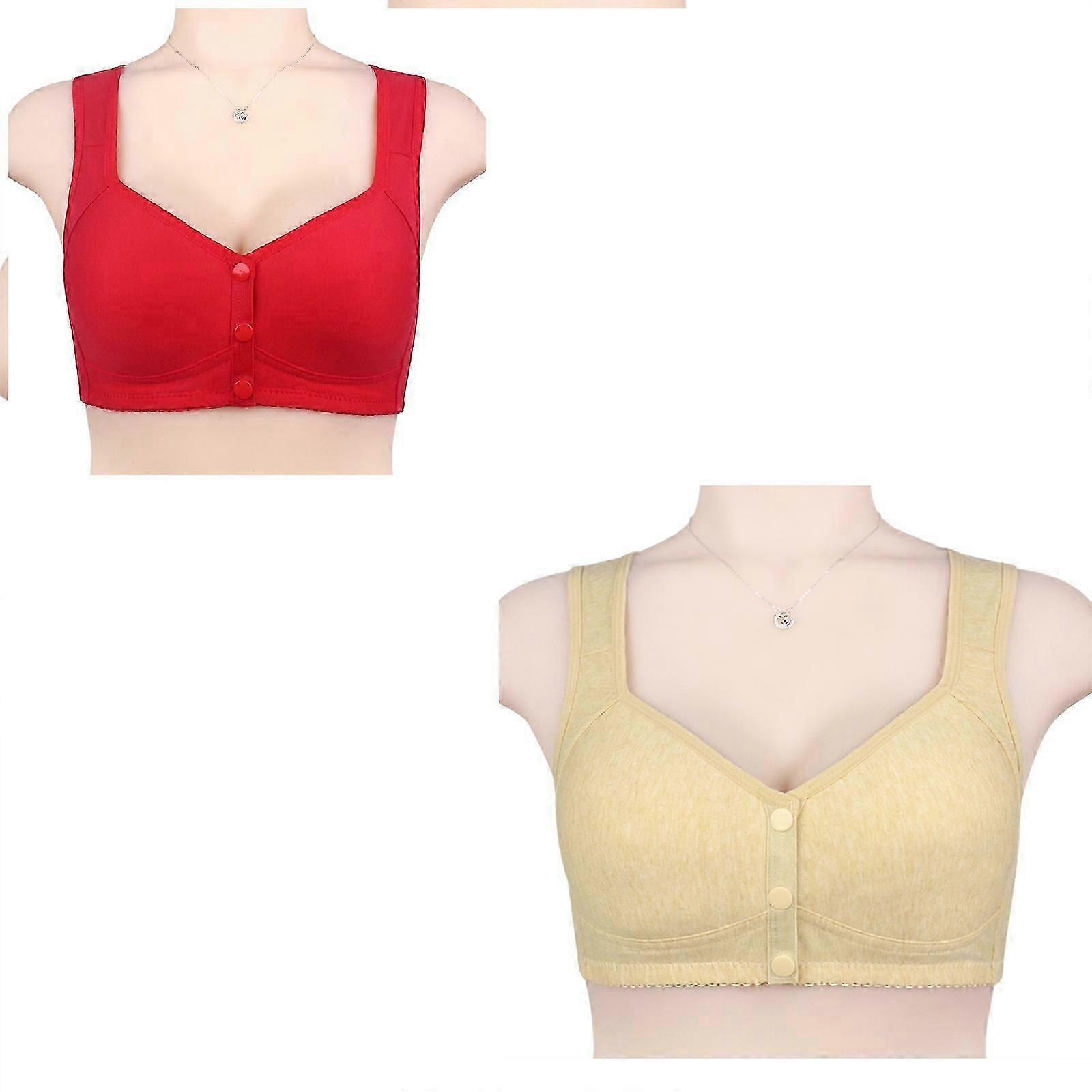 2Pcs Women's Front Closure Bra Convenient Snap Sleep Bra Comfortable Easy Close Sports Bras With Padded For Middle Aged