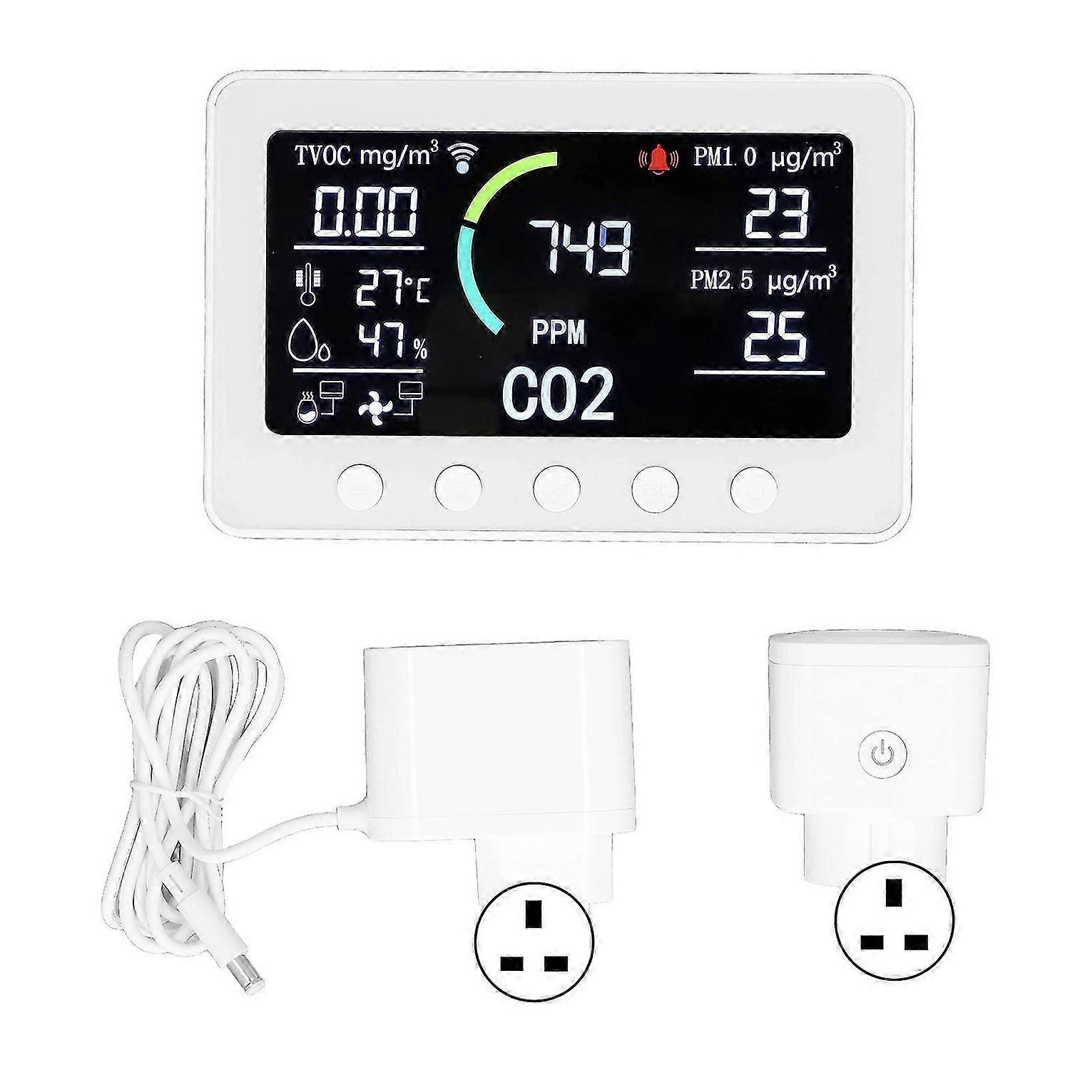 Smart Air Quality Detector LCD Display Carbon Dioxide Temperature Humidity Monitor AC100240VUK Plug