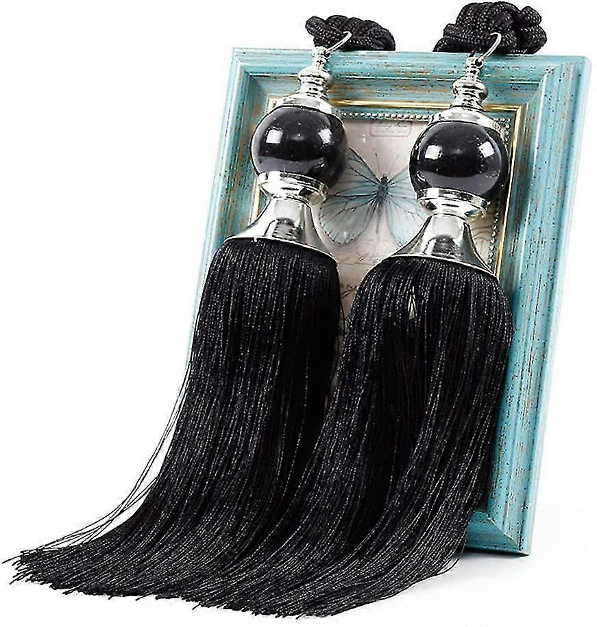 1 Pair Handmade Curtain Tiebacks With Beads For Curtain Decoration (black)