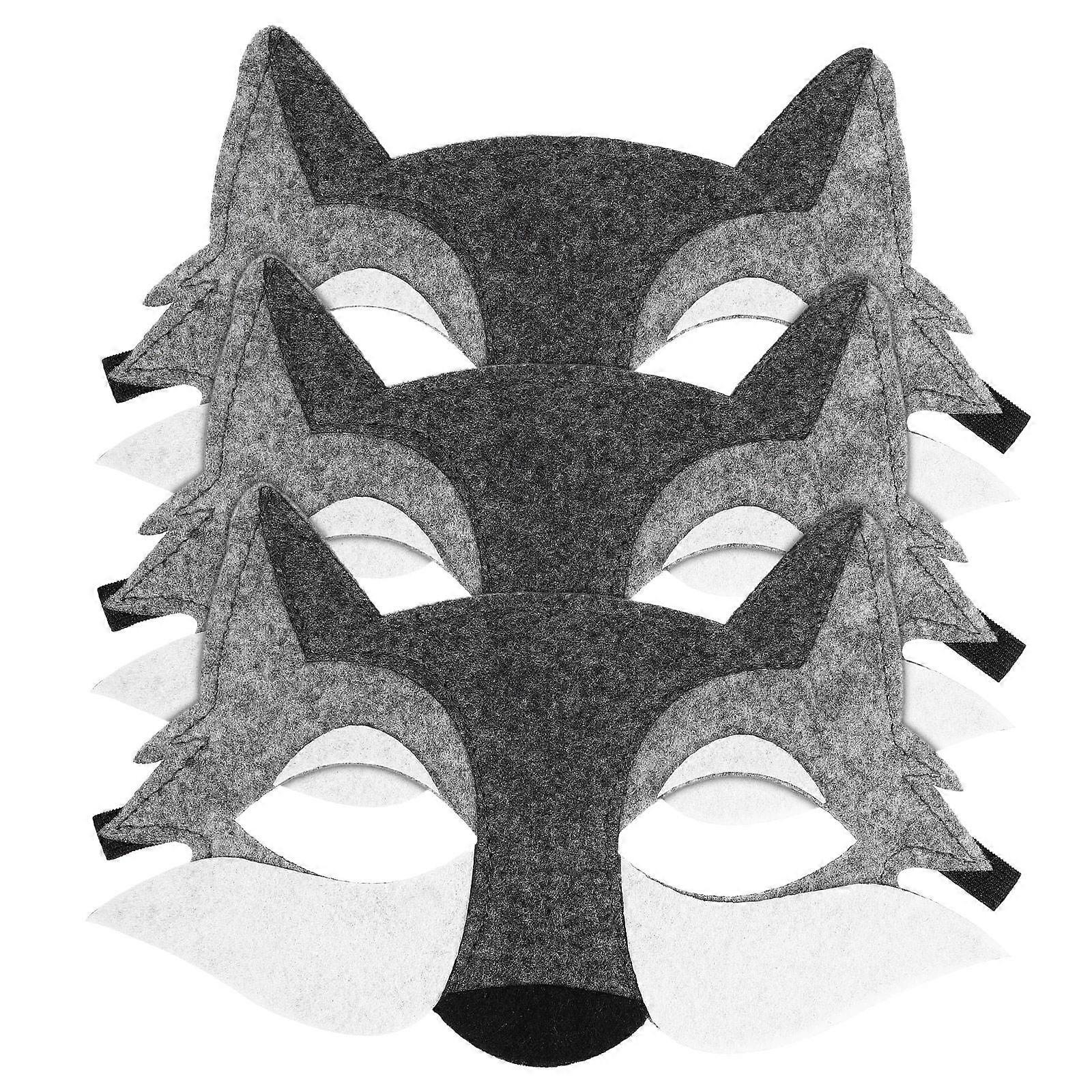 Dressup Mask Wolf Face Shape for Stage Performance Grey 3Pcs