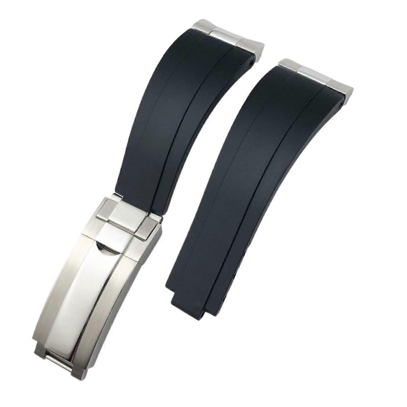 Metal Curved End Links Endlink Rubber Bracelet 20 mm 21 mm Fit for Rolex Submariner Datejust Daytona GMT OYSTERFLEX Silicone Strap black 21 mm