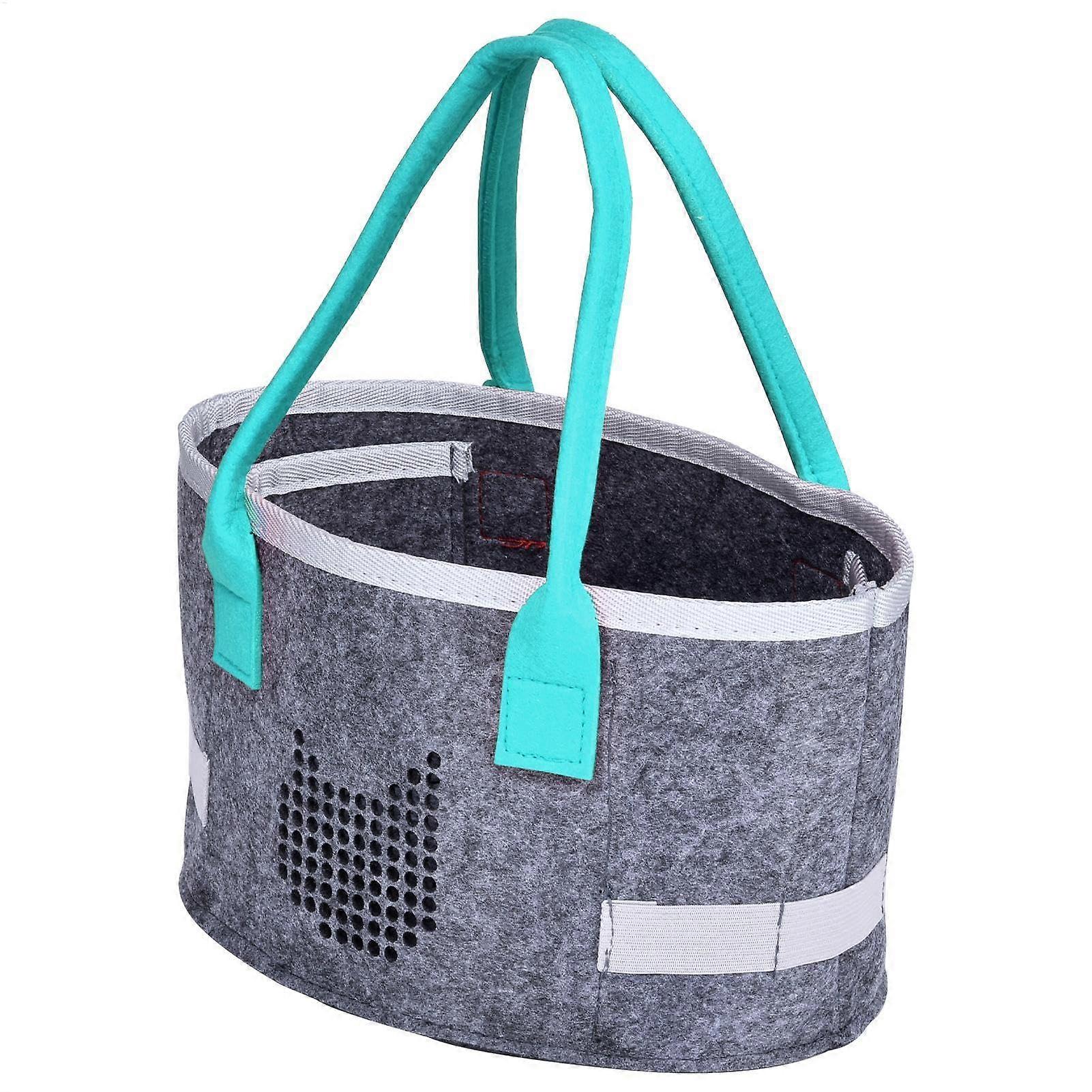 Portable Felt Organizer, Felt Shopping Bag | Oval Felt Cosmetic Case, Travel Toy Container for Kids with Handles, Blue