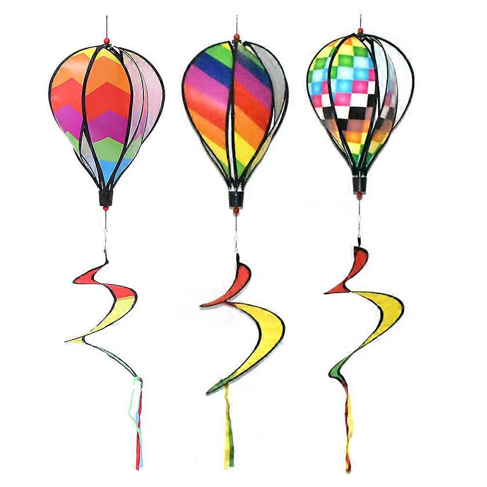 Yard Decor Wind Spinners Hot Air Balloon Hanging Decor Rotating in Wind for Party and Store Layouts 120x27cm 3Pcs