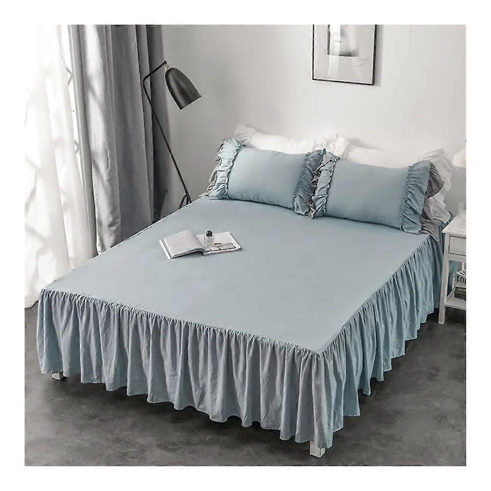 Plain bed skirt with lace, ruffled, 1 piece, for bedroom (Blue, 140x200 cm)