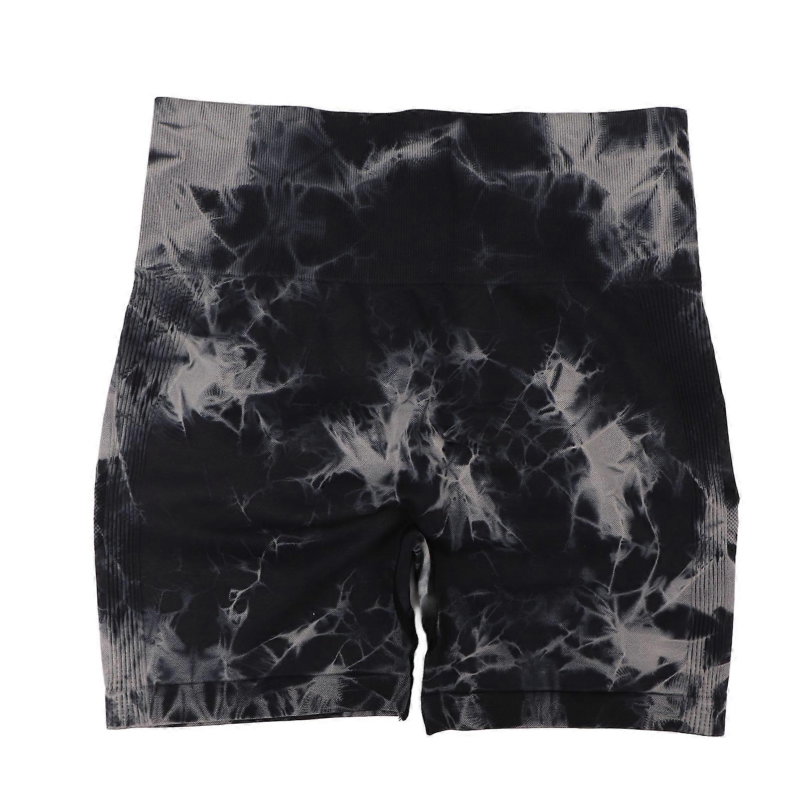 Tie Dye Yoga Shorts High Waist Seamless Black Quick Dry Soft Biker Shorts for Women L