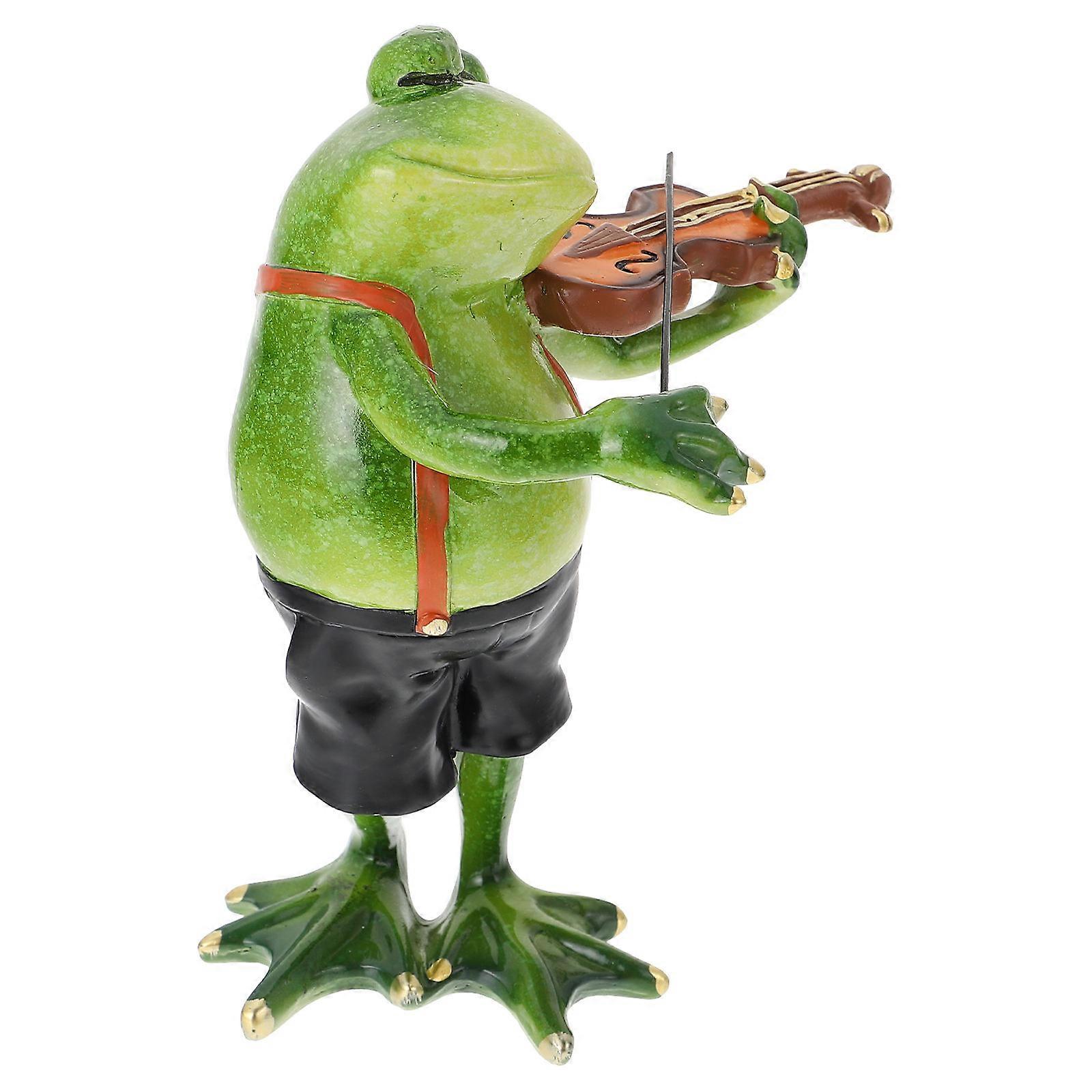 Garden Frog Decor Resin Frog Ornament Office Decoration Frog Playing Violin 6.09X3.93X6.68in Durable Resin Material 1Pack