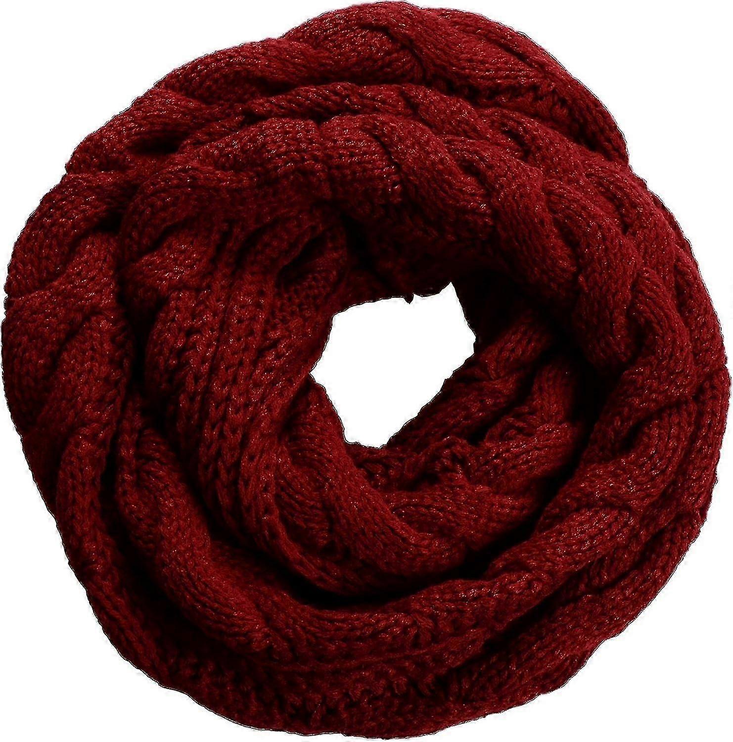 Womens Thick Ribbed Knit Circle Loop Scarf  Twist Claret