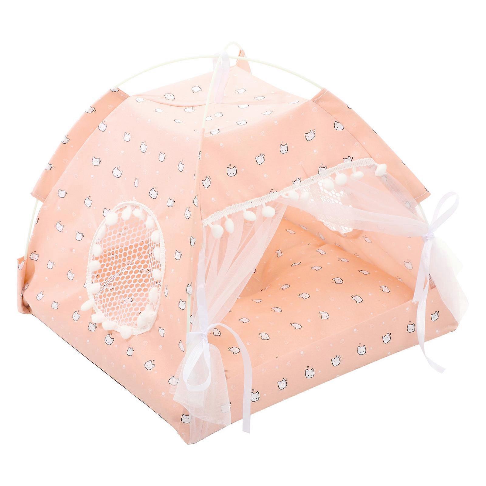 Pet Tent Cat Nest Sleeping Place Foldable Playing Area Pink 38X38X36cm 1Set