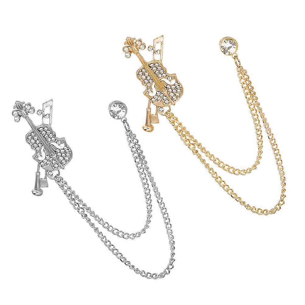 Violin Lapel Pin for Clothes Made from Alloy with Assorted Color and Firm Pin Design 2pcs