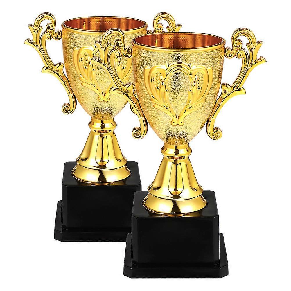 Gold Plastic Trophy Cups 2 Pack for School Competitions, Small Awards, and Celebrations Durable Mini Athletic Reward Trophies for Students