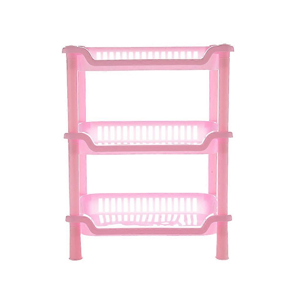 Pink Plastic Bathroom Shelf with Detachable Adjustable 3layers for Space Saving Storage