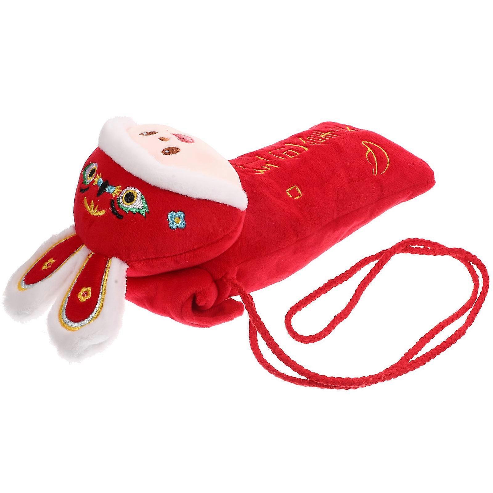 Rabbit Bag Red Envelope Style Crossbody Pouch Festive Money Storage with Traditional Chinese Patterns and Auspicious Wishes Plush Gift