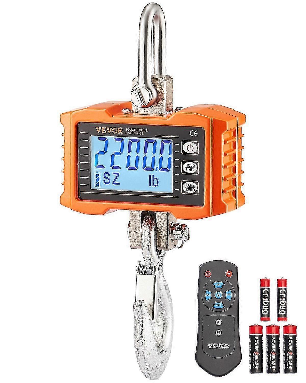 Digital Crane Scale, 2200 lbs/1000 kg, Industrial Heavy Duty Hanging Scale with Remote Control, Cast Aluminum Case & LCD Screen, Orange