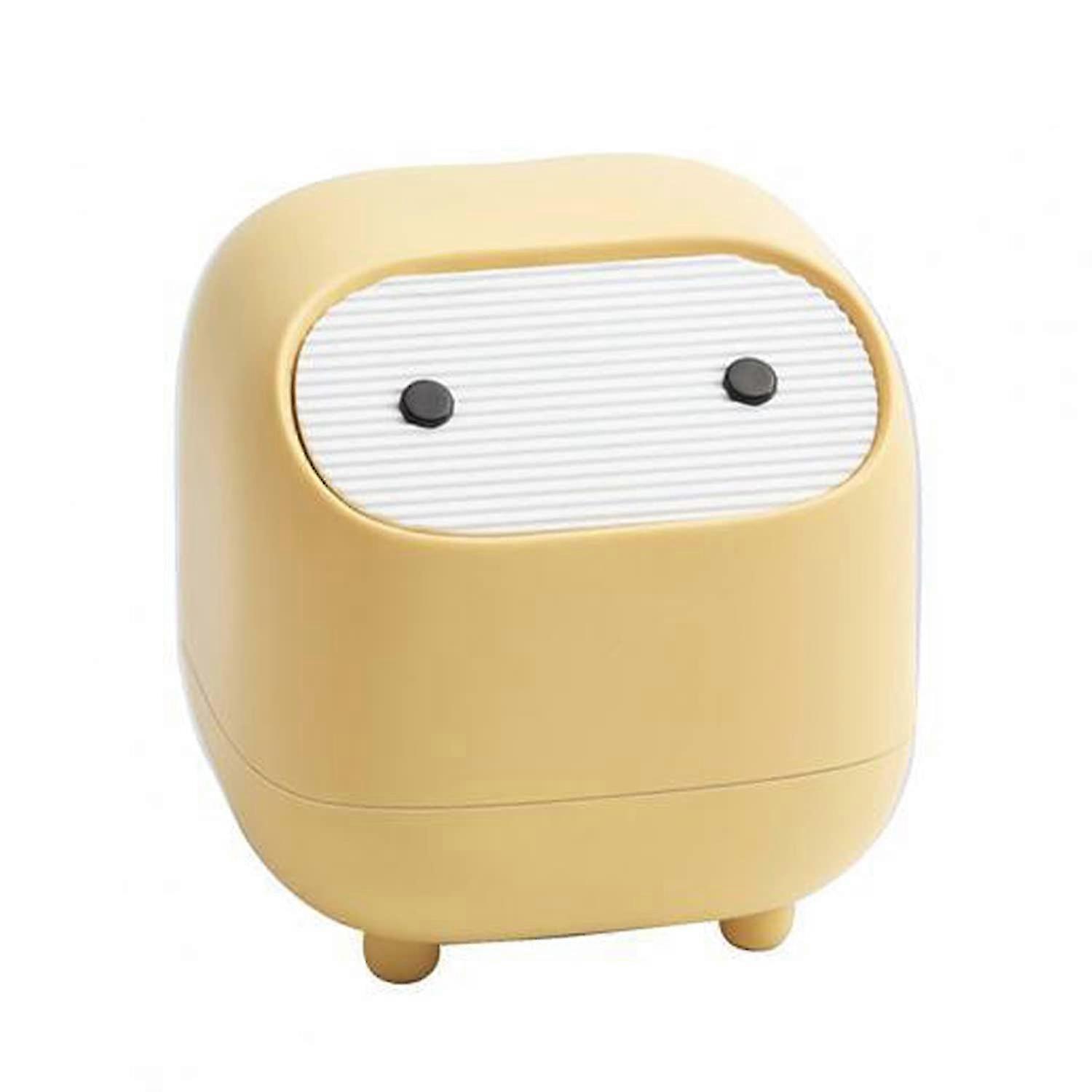 Small Trash Can, Cute Ninja Desktop Trash Can with Lid, Car Trash Can with Lid, Household Trash Can, Office Trash Can (Yellow Trash Can)